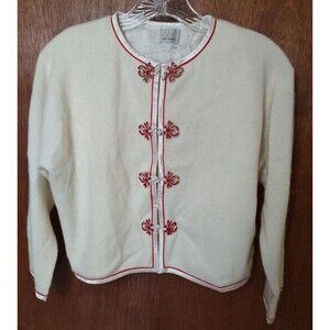 Vintage Casma Best Quality sz S cream red white oriental style sweater cardigan